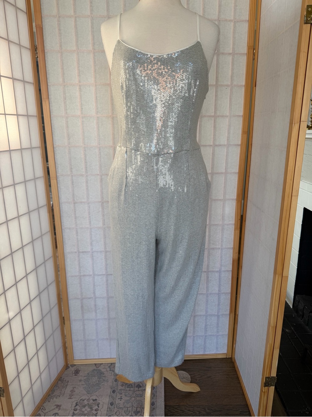 Anthropologie Grey Sequin Sleeveless Jumpsuit